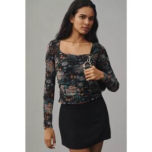 NWT By Anthropologie Medium  Long-Sleeve Ruched Top Sheer Feminine Dainty